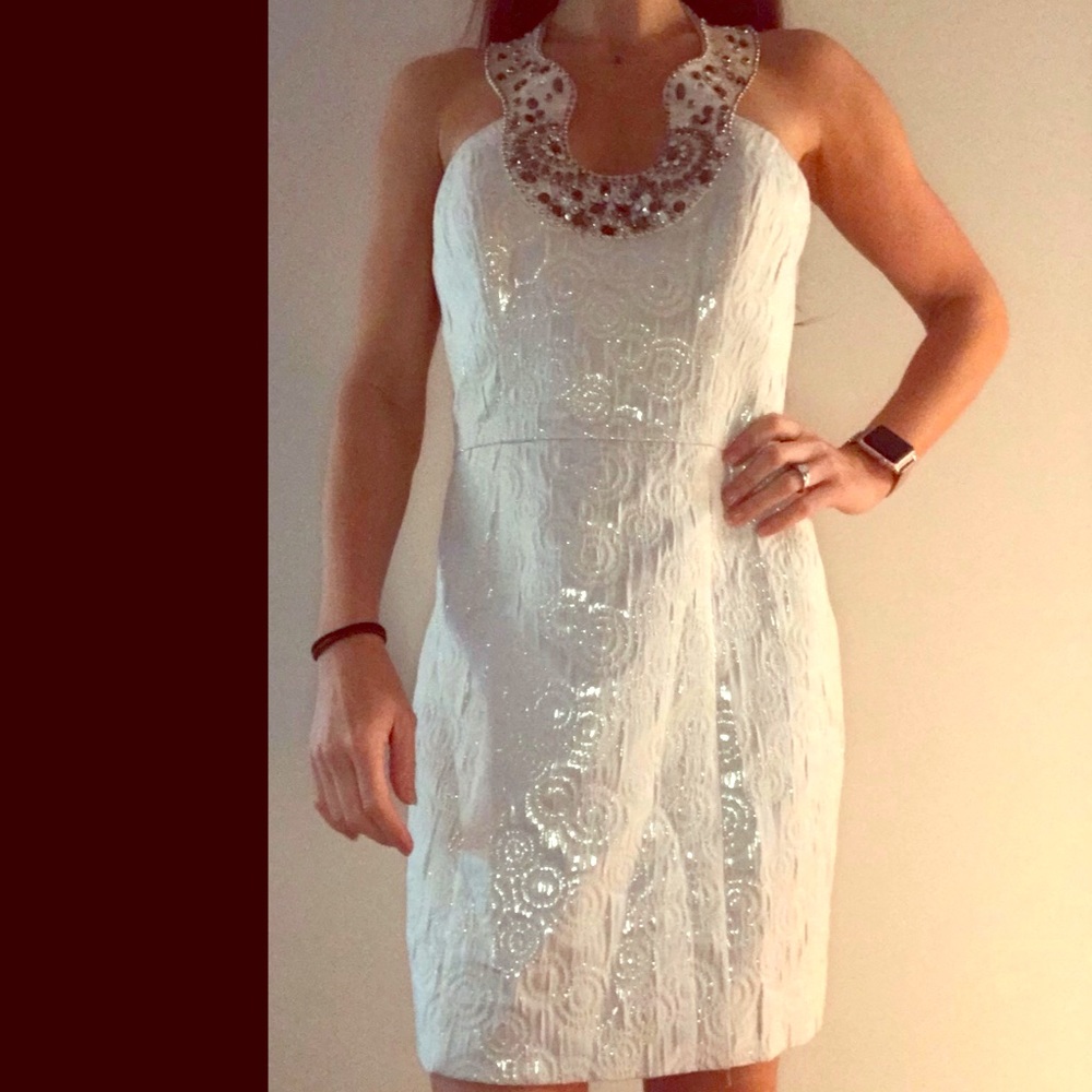 White laundry by Shelli Segal dress